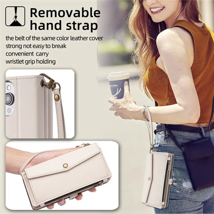 For OnePlus Ace 6T 5G / Ace 6 5G Case Card Slots Zipper Purse PU Leather Phone Cover with Shoulder Strap - White - 5