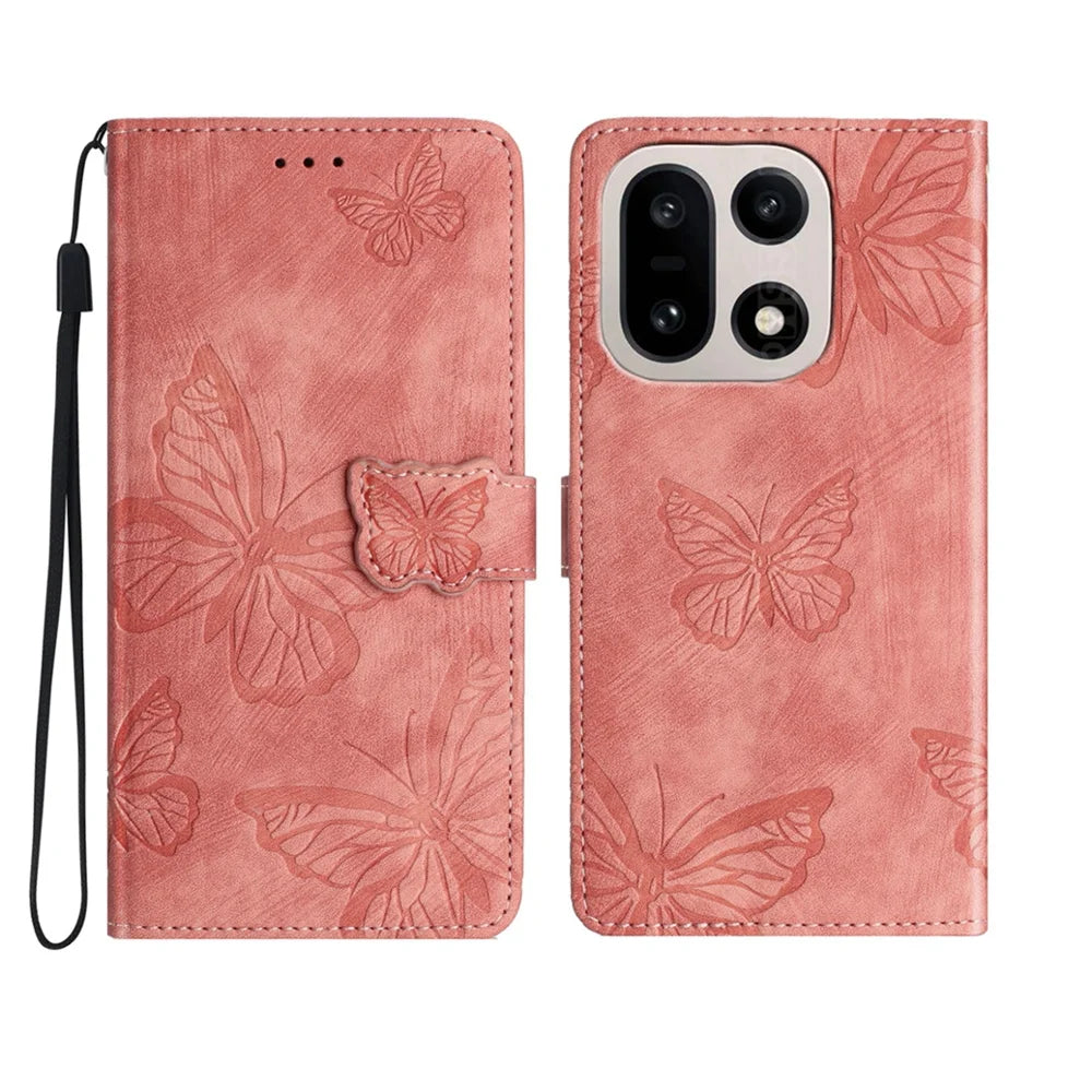 For OnePlus 15 5G Case Butterfly Design Flip Wallet Leather Phone Cover Skin-Touch - Pink - 1