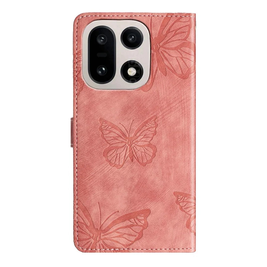 For OnePlus 15 5G Case Butterfly Design Flip Wallet Leather Phone Cover Skin-Touch - Pink - 2