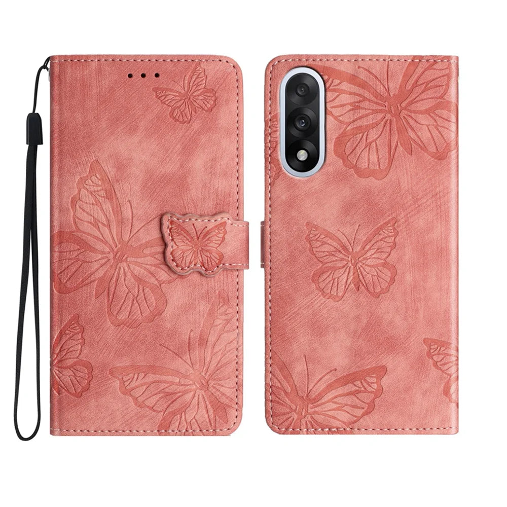 For OnePlus Nord 5 5G Case Butterfly Design Flip Wallet Leather Phone Cover Skin-Touch - Pink - 1
