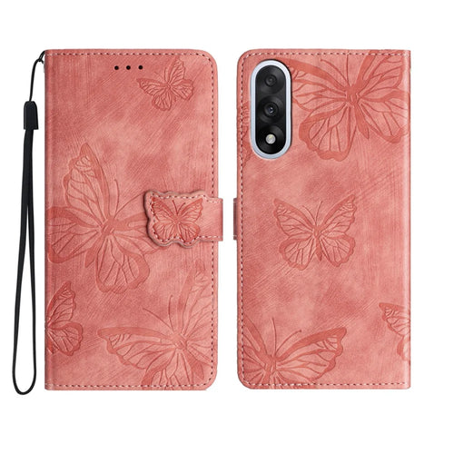 For OnePlus Nord 5 5G Case Butterfly Design Flip Wallet Leather Phone Cover Skin-Touch - Pink - 1