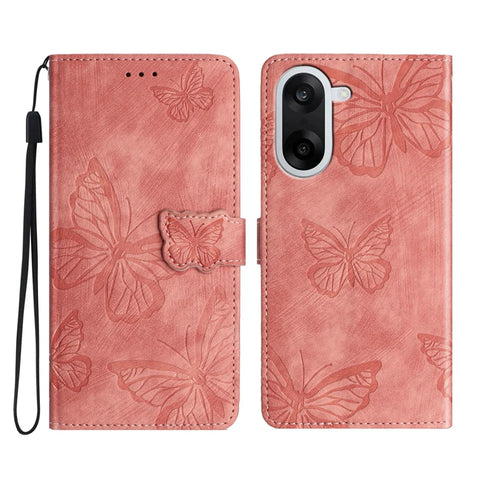 For OnePlus Nord CE5 5G Case Butterfly Design Flip Wallet Leather Phone Cover Skin-Touch - Pink - 1