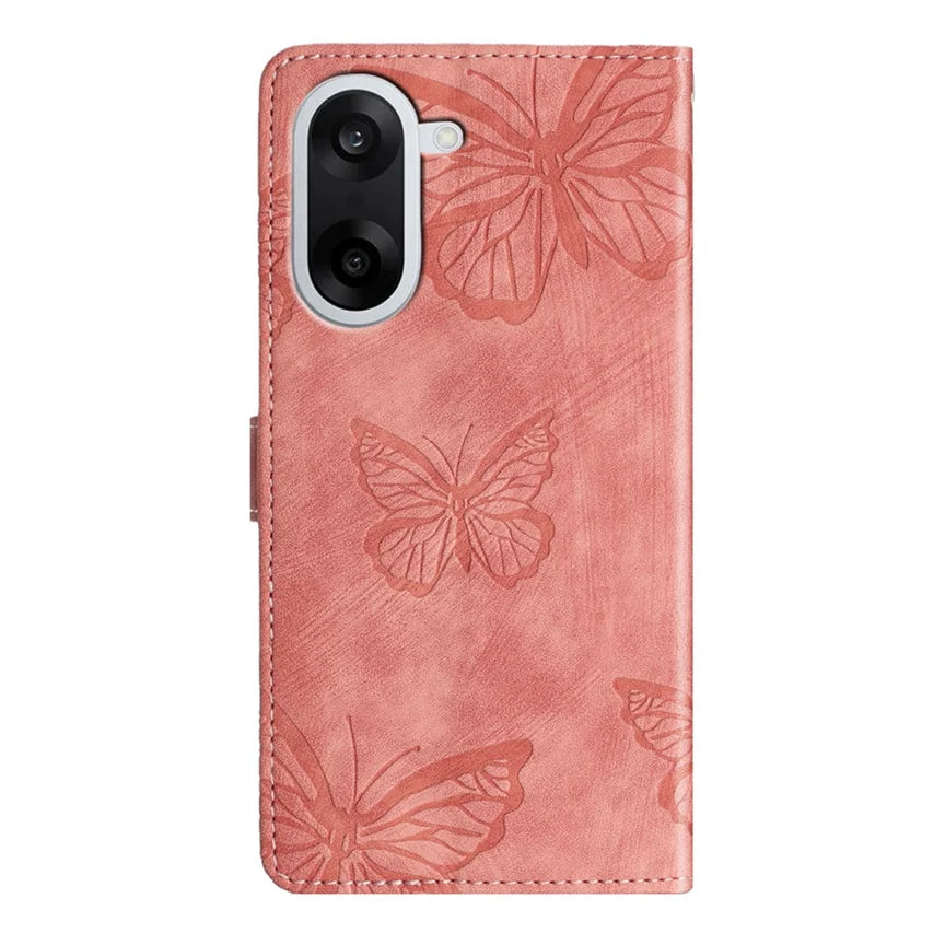 For OnePlus Nord CE5 5G Case Butterfly Design Flip Wallet Leather Phone Cover Skin-Touch - Pink - 2