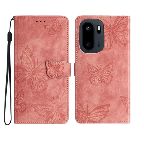 For OnePlus 15R 5G / Ace 6T 5G / Ace 6 5G Case Butterfly Design Flip Wallet Leather Phone Cover Skin-Touch - Pink - 1