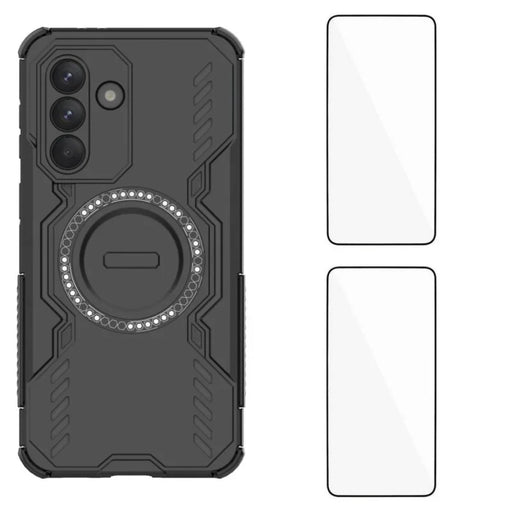 WANLONFENG For Samsung Galaxy A37 5G Magnetic Case  DJ Series PC TPU Phone Cover with 2Pcs Tempered Glass Film - Black - 1