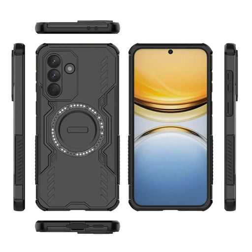 WANLONFENG For Samsung Galaxy A37 5G Magnetic Case  DJ Series PC TPU Phone Cover with 2Pcs Tempered Glass Film - Black - 2