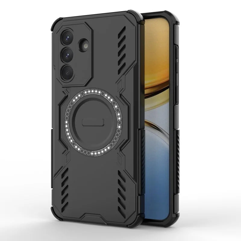 WANLONFENG For Samsung Galaxy A37 5G Magnetic Case  DJ Series PC TPU Phone Cover with 2Pcs Tempered Glass Film - Black - 4