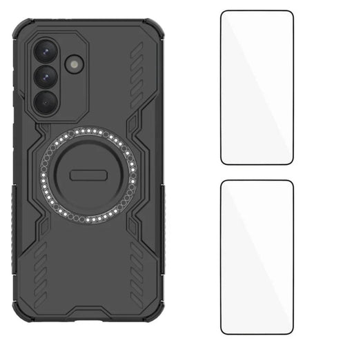 WANLONFENG For Samsung Galaxy A57 5G Magnetic Case  DJ Series PC TPU Phone Cover with 2Pcs Tempered Glass Film - Black - 1