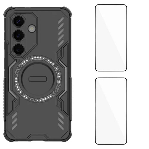 WANLONFENG For Samsung Galaxy S26 Magnetic Case  DJ Series PC TPU Phone Cover with 2Pcs Tempered Glass Film - Black - 1