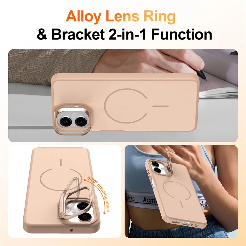 For Samsung Galaxy A06 4G Case Skin-touch PC + TPU Magnetic Phone Cover with Lens Frame Kickstand - Desert Gold - 2