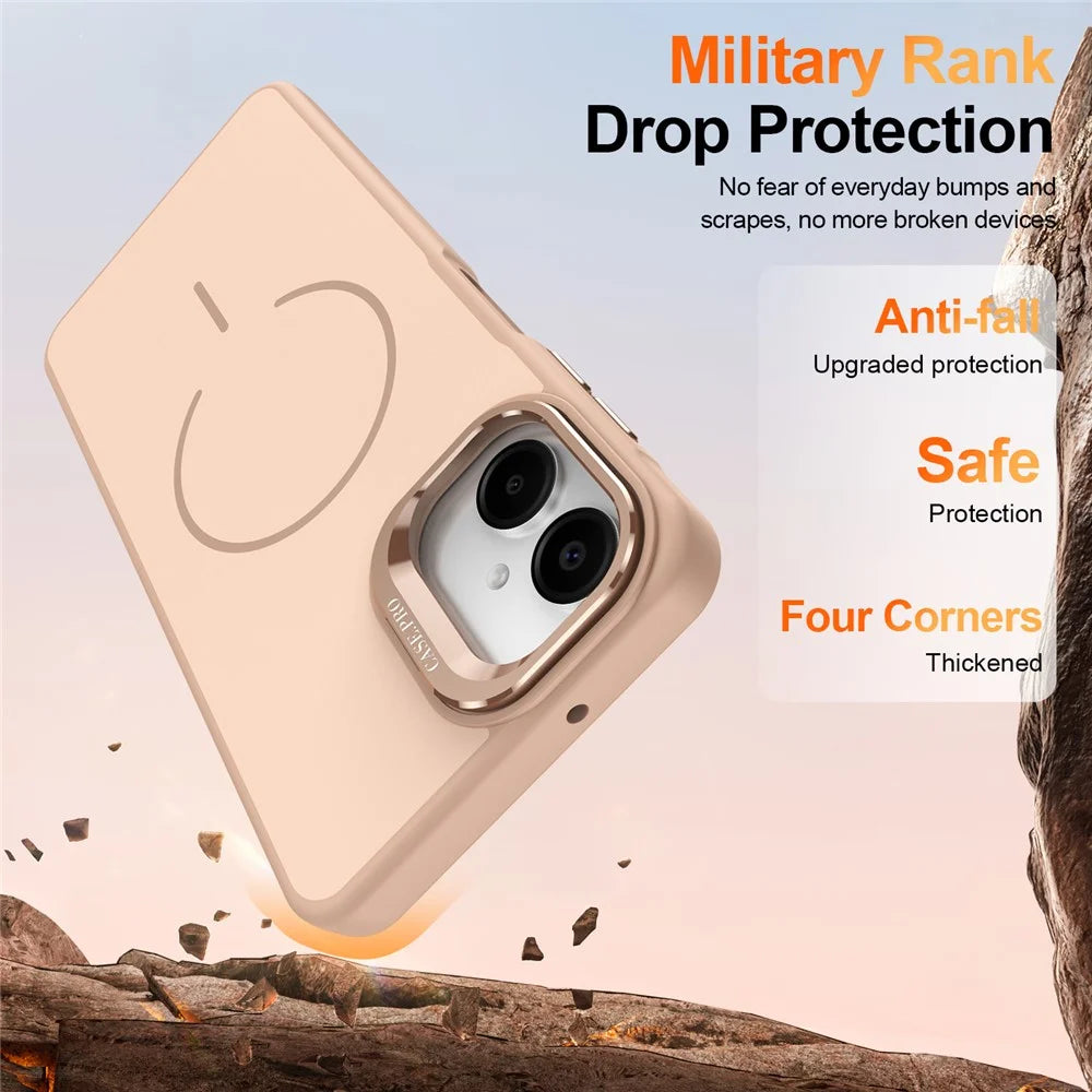 For Samsung Galaxy A06 4G Case Skin-touch PC + TPU Magnetic Phone Cover with Lens Frame Kickstand - Desert Gold - 3
