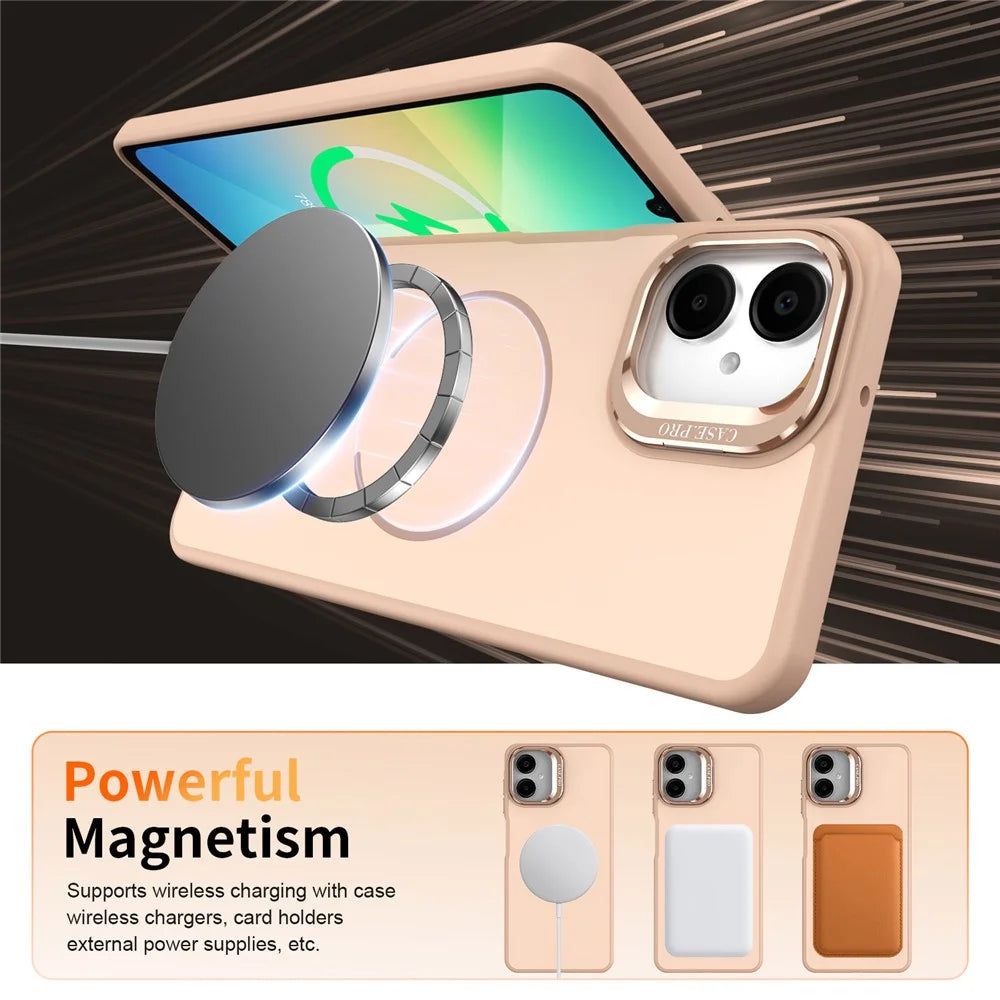 For Samsung Galaxy A06 4G Case Skin-touch PC + TPU Magnetic Phone Cover with Lens Frame Kickstand - Desert Gold - 4