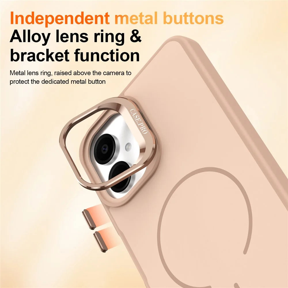 For Samsung Galaxy A06 4G Case Skin-touch PC + TPU Magnetic Phone Cover with Lens Frame Kickstand - Desert Gold - 6