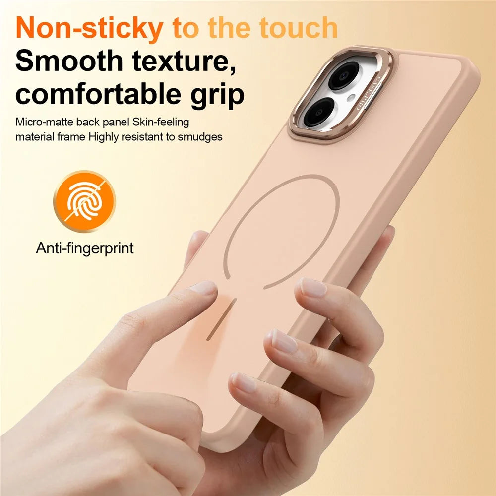 For Samsung Galaxy A06 4G Case Skin-touch PC + TPU Magnetic Phone Cover with Lens Frame Kickstand - Desert Gold - 7