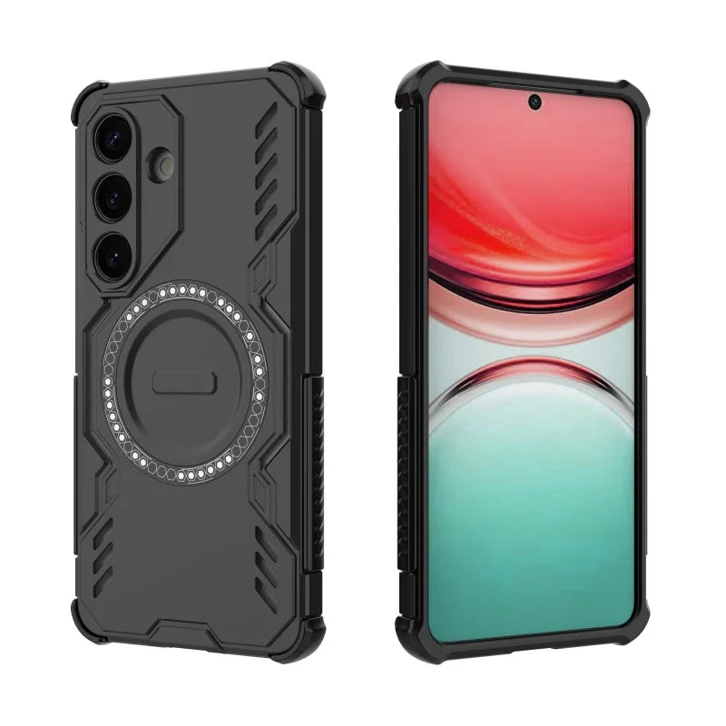 WANLONFENG For Samsung Galaxy S26+ Magnetic Case  DJ Series PC TPU Phone Cover with 2Pcs Tempered Glass Film - Black - 3