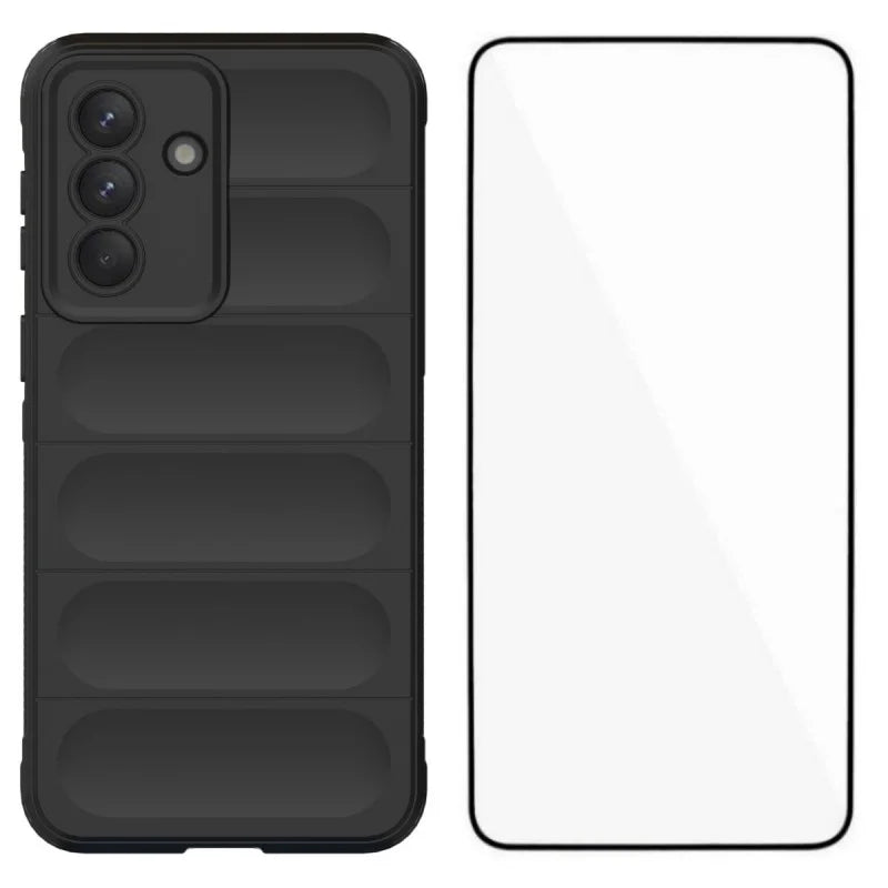 WANLONFENG For Samsung Galaxy A37 5G TPU Case  HD Series Anti Slip Phone Cover with Tempered Glass - Black - 1