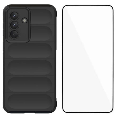 WANLONFENG For Samsung Galaxy A37 5G TPU Case  HD Series Anti Slip Phone Cover with Tempered Glass - Black - 1