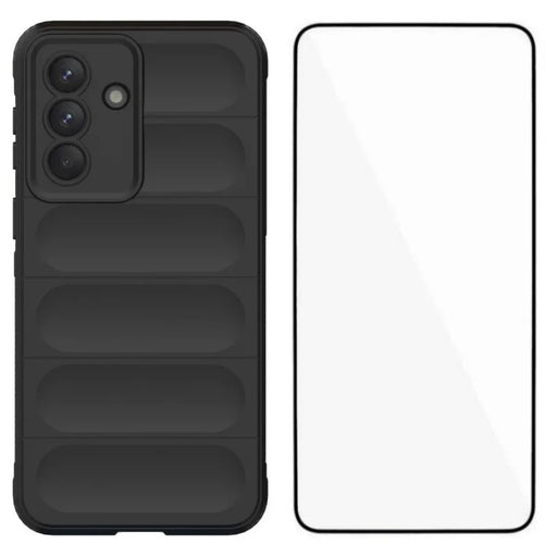 WANLONFENG For Samsung Galaxy A37 5G TPU Case  HD Series Anti Slip Phone Cover with Tempered Glass - Black - 1
