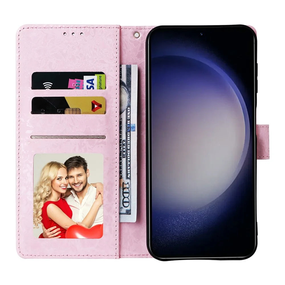 For Samsung Galaxy S26 Case RFID Blocking Flower Leather Phone Cover - Rose Flower - 2