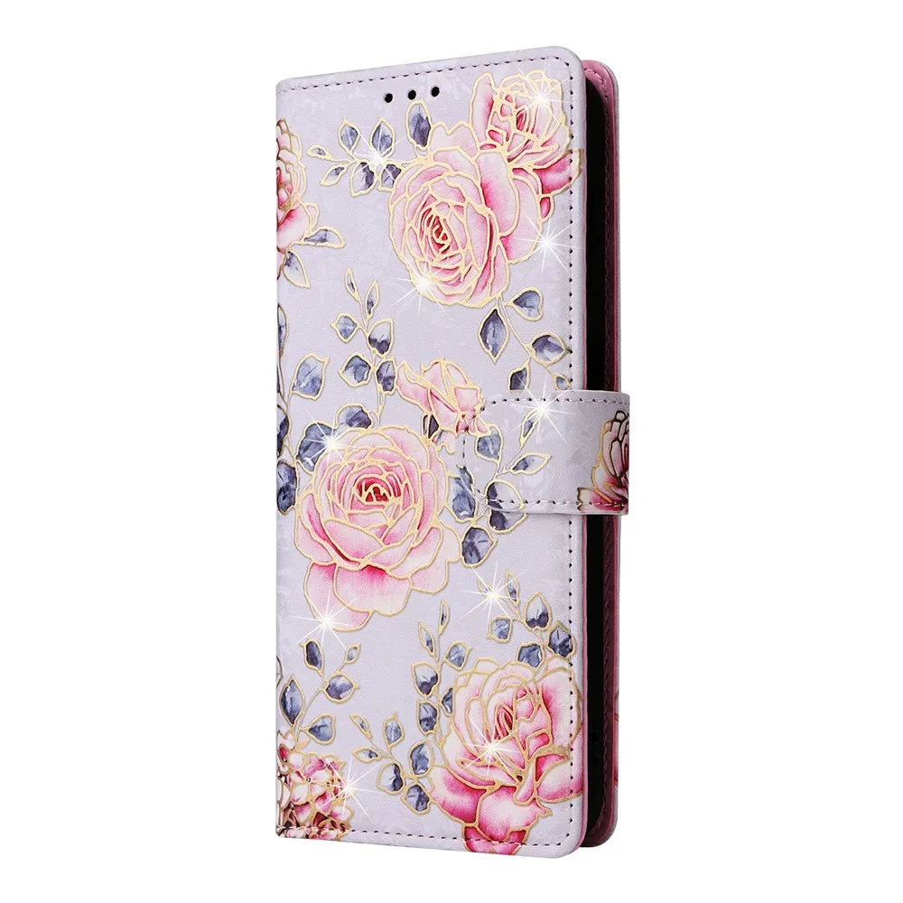 For Samsung Galaxy S26 Case RFID Blocking Flower Leather Phone Cover - Rose Flower - 6