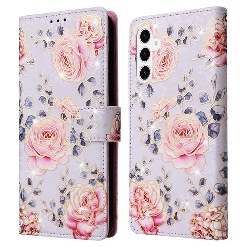 For Samsung Galaxy S26+ Case RFID Blocking Flower Leather Phone Cover - Rose Flower - 1