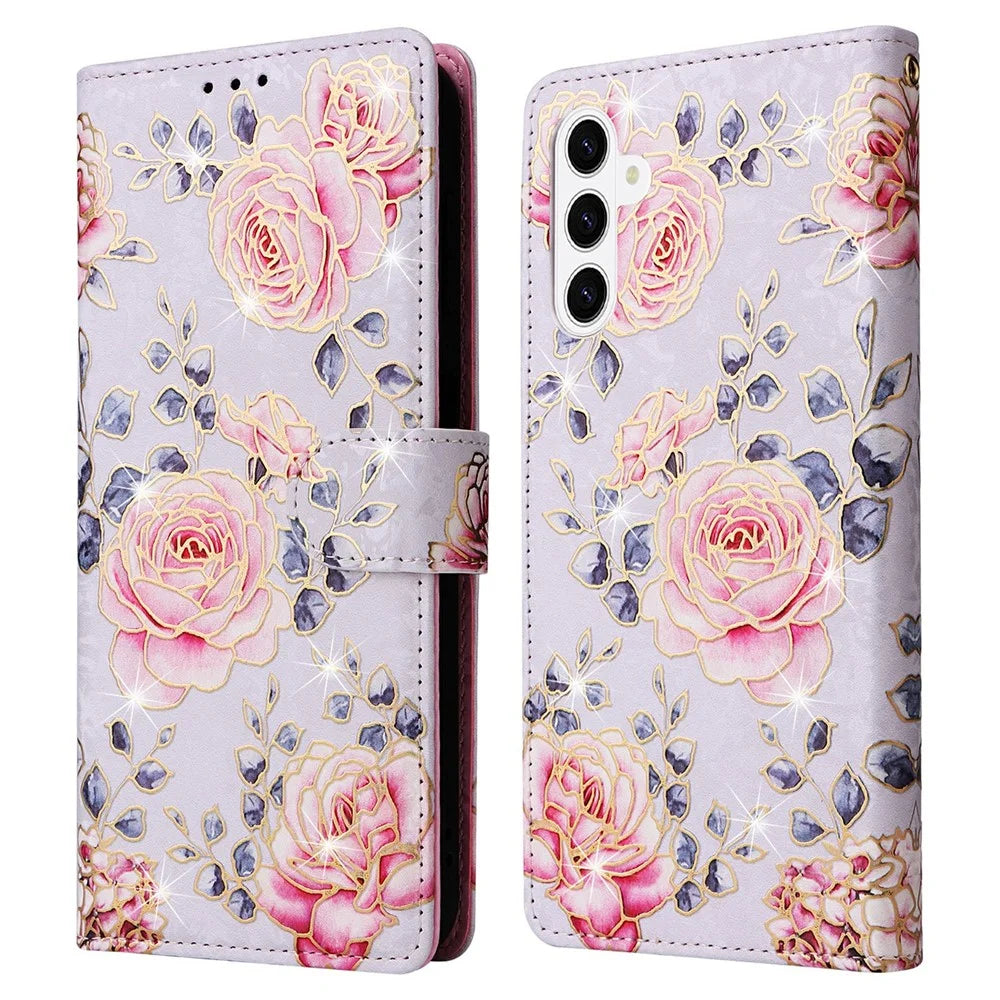 For Samsung Galaxy S26+ Case RFID Blocking Flower Leather Phone Cover - Rose Flower - 1