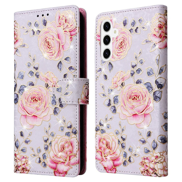For Samsung Galaxy S26+ Case RFID Blocking Flower Leather Phone Cover - Rose Flower - 1