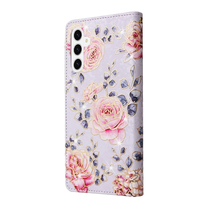For Samsung Galaxy S26+ Case RFID Blocking Flower Leather Phone Cover - Rose Flower - 7