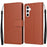 For Samsung Galaxy S26 Case Wallet Stand PU Leather Phone Cover with Wrist Strap - Brown - 1