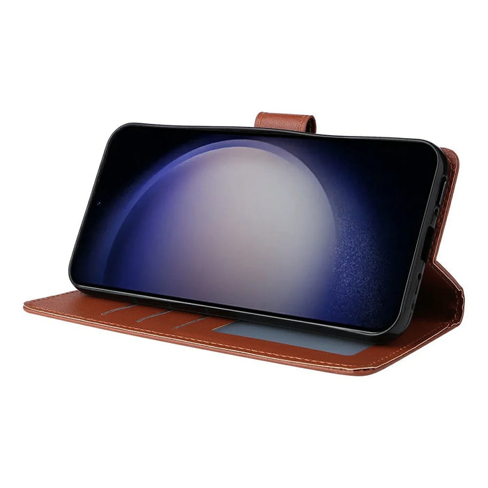 For Samsung Galaxy S26 Case Wallet Stand PU Leather Phone Cover with Wrist Strap - Brown - 3