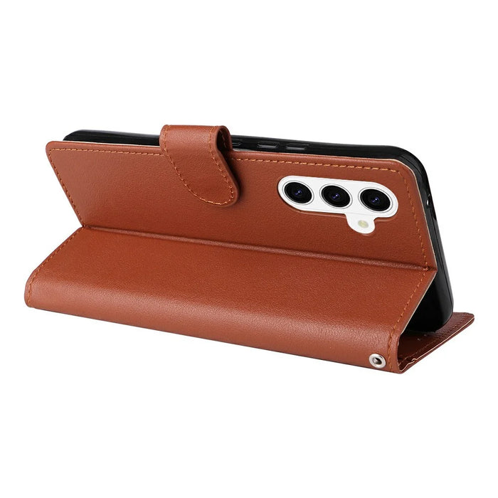 For Samsung Galaxy S26 Case Wallet Stand PU Leather Phone Cover with Wrist Strap - Brown - 4