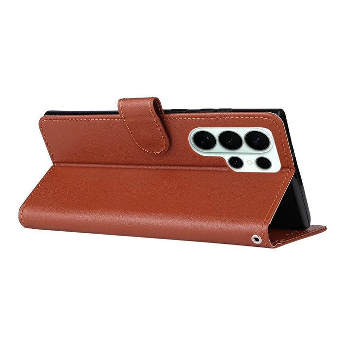 For Samsung Galaxy S26 Ultra Case Wallet Stand PU Leather Phone Cover with Wrist Strap - Brown - 4