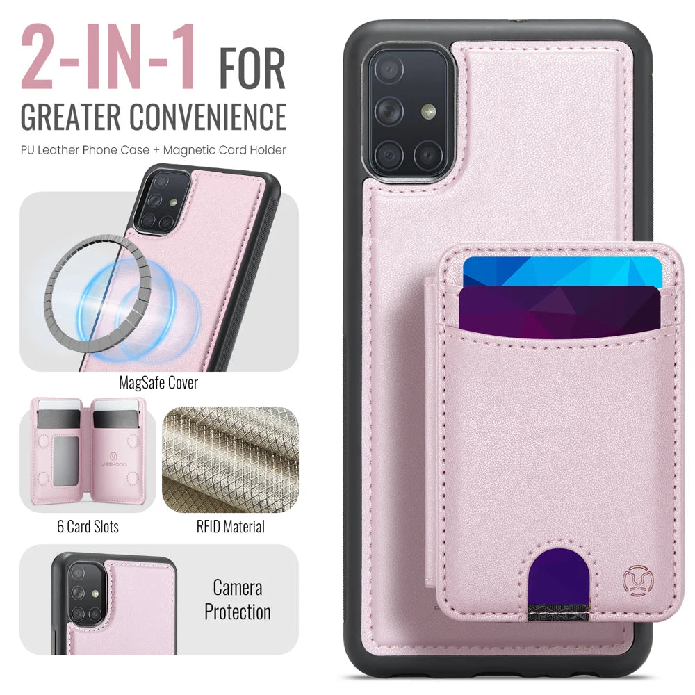 JEEHOOD For Samsung Galaxy A51 4G SM-A515 Magnetic Case  J10 Leather Back Phone Cover with Detachable Card Holder Kickstand - Pink - 2