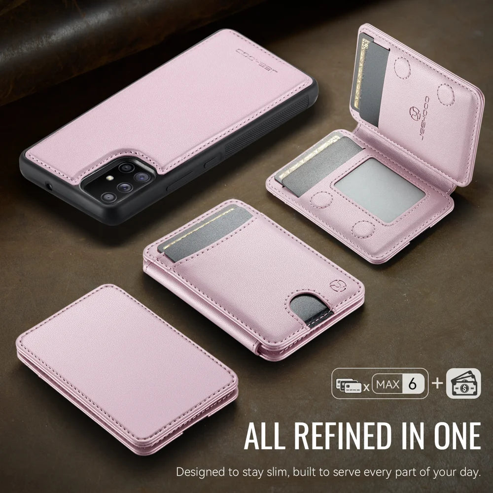 JEEHOOD For Samsung Galaxy A51 4G SM-A515 Magnetic Case  J10 Leather Back Phone Cover with Detachable Card Holder Kickstand - Pink - 5