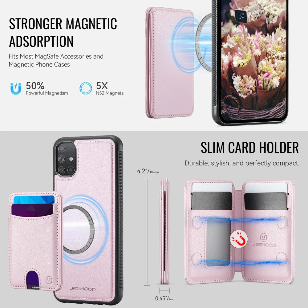 JEEHOOD For Samsung Galaxy A51 4G SM-A515 Magnetic Case  J10 Leather Back Phone Cover with Detachable Card Holder Kickstand - Pink - 6