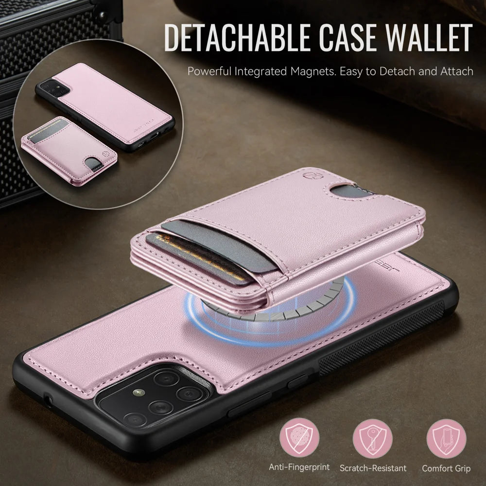 JEEHOOD For Samsung Galaxy A51 4G SM-A515 Magnetic Case  J10 Leather Back Phone Cover with Detachable Card Holder Kickstand - Pink - 7