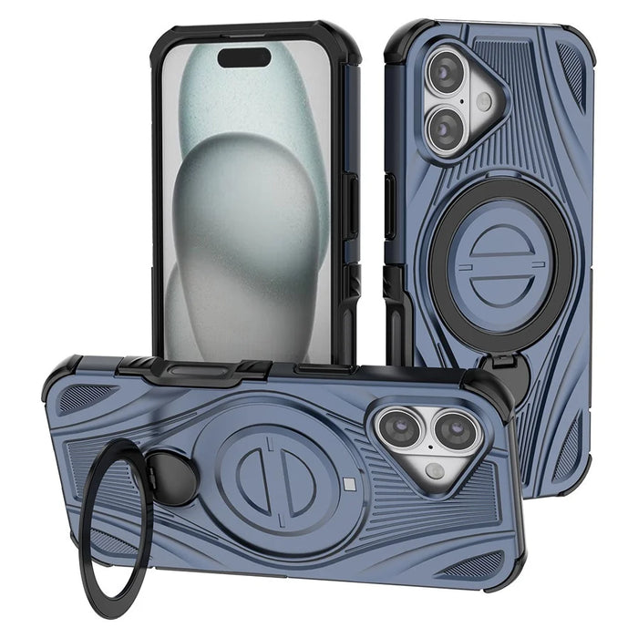 For iPhone 17 Magnetic Case Rotating Kickstand TPU PC Shockproof Phone Back Cover Compatible with MagSafe - Dark Blue - 1
