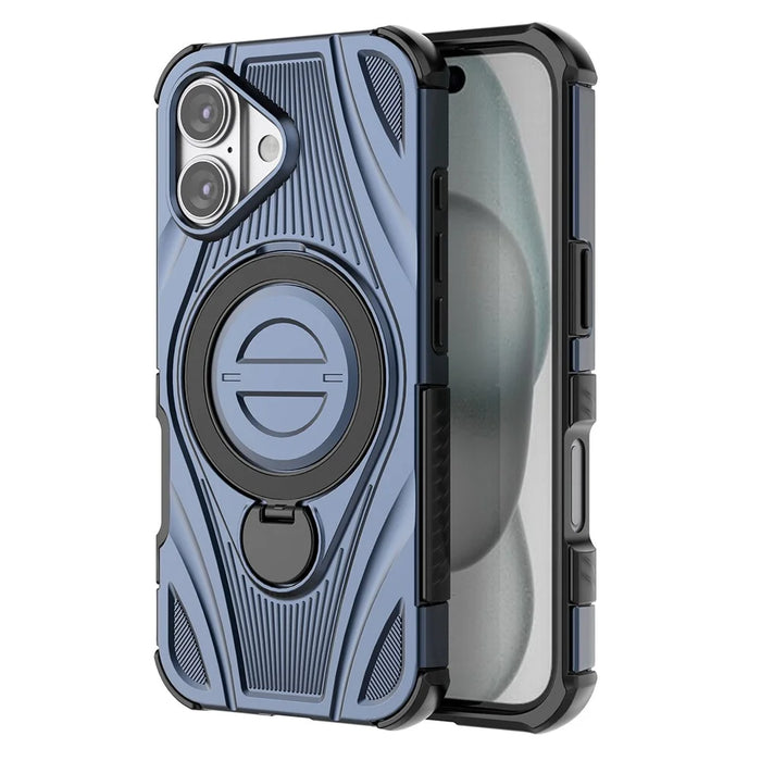 For iPhone 17 Magnetic Case Rotating Kickstand TPU PC Shockproof Phone Back Cover Compatible with MagSafe - Dark Blue - 2