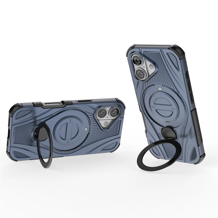 For iPhone 17 Magnetic Case Rotating Kickstand TPU PC Shockproof Phone Back Cover Compatible with MagSafe - Dark Blue - 3