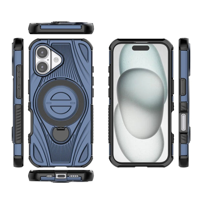 For iPhone 17 Magnetic Case Rotating Kickstand TPU PC Shockproof Phone Back Cover Compatible with MagSafe - Dark Blue - 4