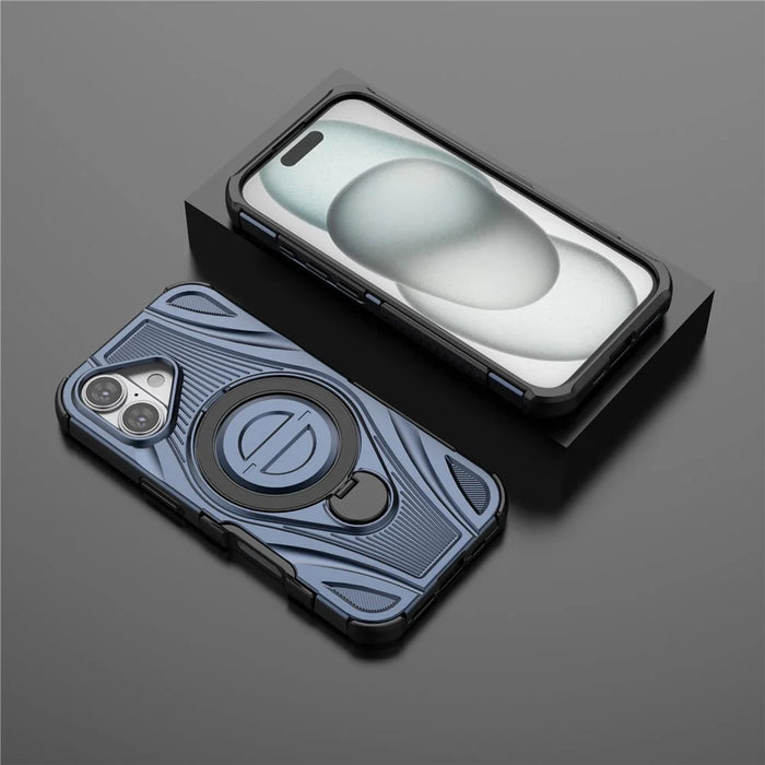 For iPhone 17 Magnetic Case Rotating Kickstand TPU PC Shockproof Phone Back Cover Compatible with MagSafe - Dark Blue - 5