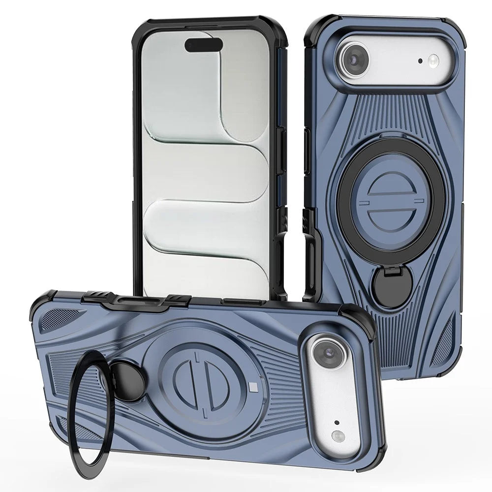 For iPhone Air Magnetic Case Rotating Kickstand TPU PC Shockproof Phone Back Cover Compatible with MagSafe - Dark Blue - 1