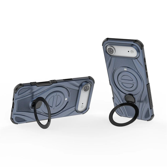 For iPhone Air Magnetic Case Rotating Kickstand TPU PC Shockproof Phone Back Cover Compatible with MagSafe - Dark Blue - 3
