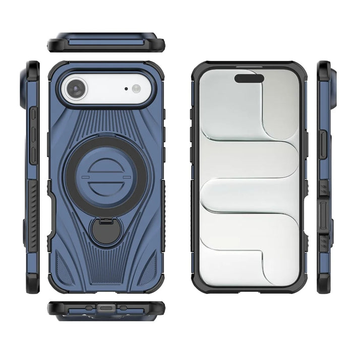 For iPhone Air Magnetic Case Rotating Kickstand TPU PC Shockproof Phone Back Cover Compatible with MagSafe - Dark Blue - 4