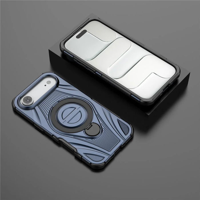 For iPhone Air Magnetic Case Rotating Kickstand TPU PC Shockproof Phone Back Cover Compatible with MagSafe - Dark Blue - 5