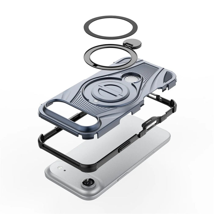For iPhone Air Magnetic Case Rotating Kickstand TPU PC Shockproof Phone Back Cover Compatible with MagSafe - Dark Blue - 6