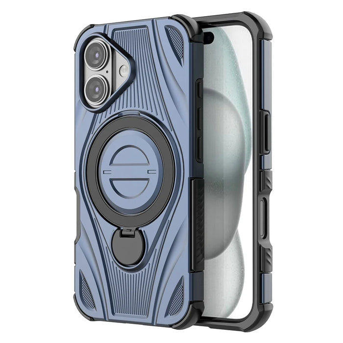 For iPhone 16 Magnetic Case Rotating Kickstand TPU PC Shockproof Phone Back Cover Compatible with MagSafe - Dark Blue - 1