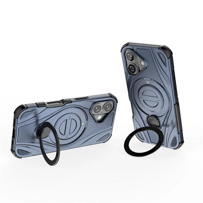 For iPhone 16 Magnetic Case Rotating Kickstand TPU PC Shockproof Phone Back Cover Compatible with MagSafe - Dark Blue - 3
