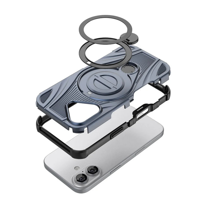 For iPhone 16 Magnetic Case Rotating Kickstand TPU PC Shockproof Phone Back Cover Compatible with MagSafe - Dark Blue - 6