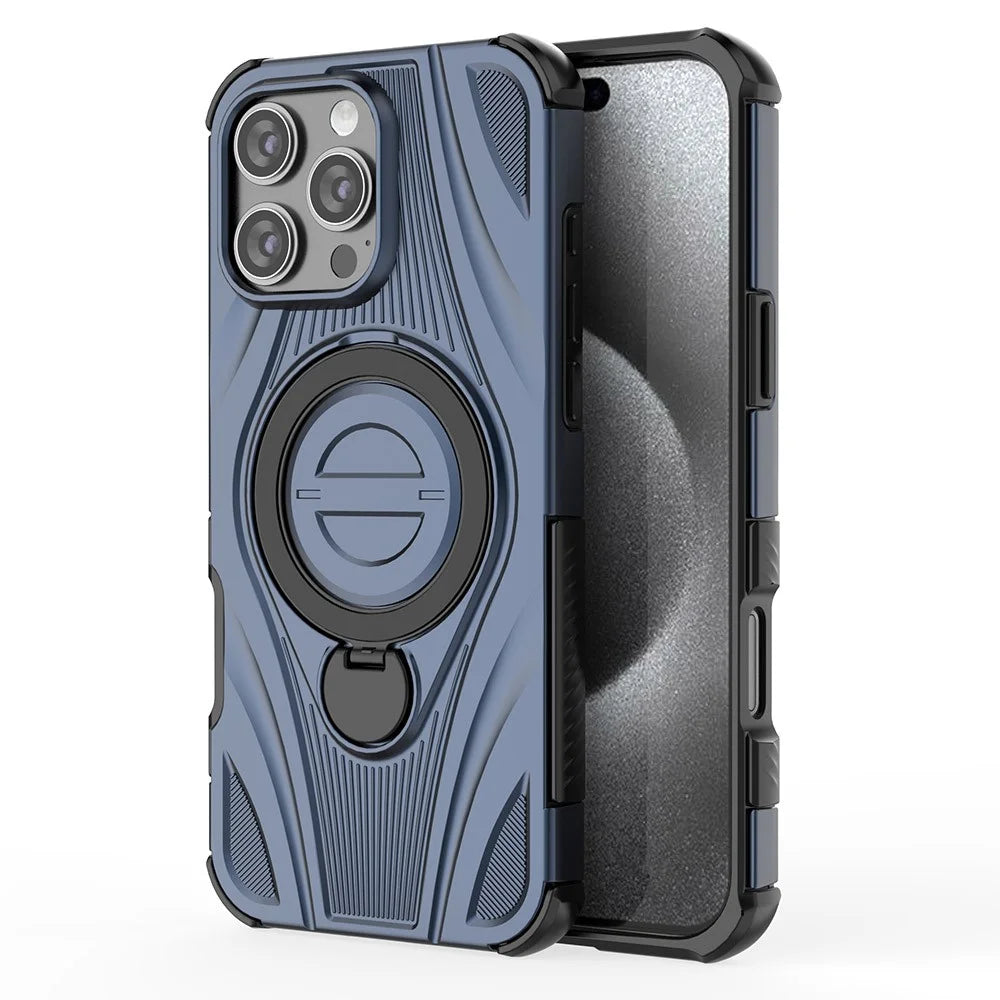 For iPhone 16 Pro Max Magnetic Case Rotating Kickstand TPU PC Shockproof Phone Back Cover Compatible with MagSafe - Dark Blue - 2